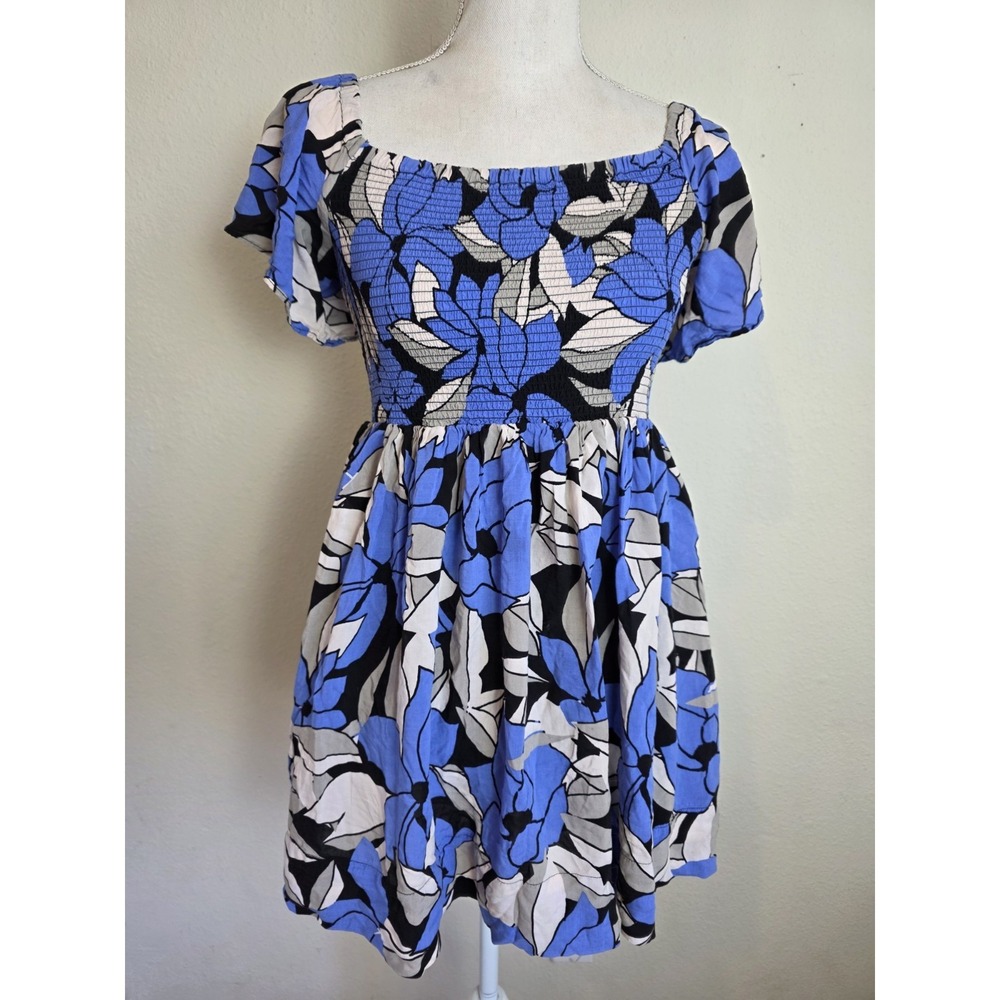 Free People Blue Black White Floral Mini Dress
